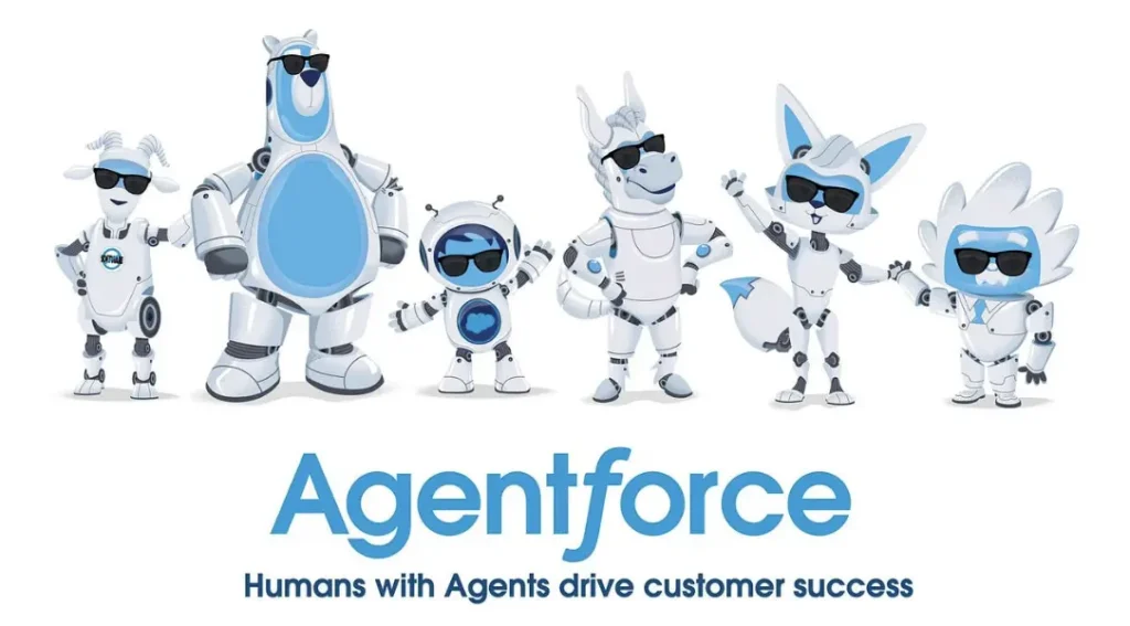 AgentForce banner showcasing the collaboration between human agents and AI-powered tools in driving customer success, with a dynamic design emphasizing Salesforce’s innovative approach to enhancing agent productivity and customer experiences.